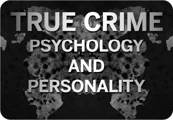 True Crime Psychology and Personality Podcast Album Artwork, text on grayscale Rorschach background