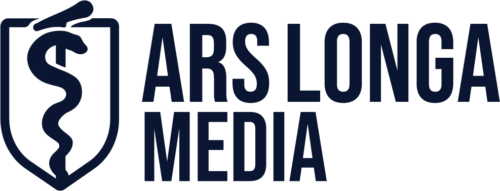 Ars Longa Media Logo, Text with logo of snake wrapped around a mic stand